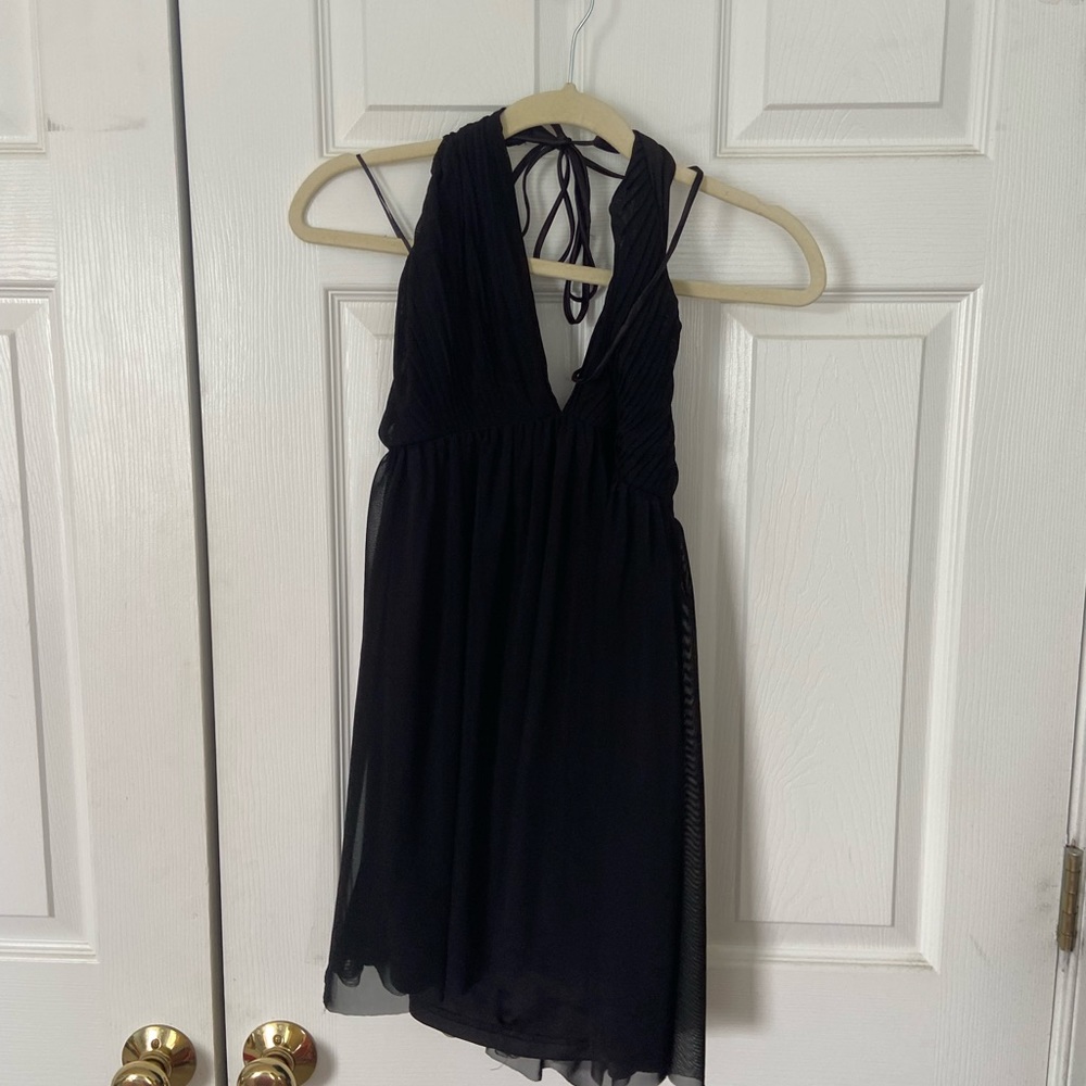 Super down black flowy mini dress